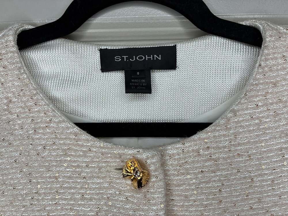 St John Metallic Gold Button Front Mid Length Jacket in Beige Size 8 - Picture 5 of 8